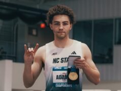 Tyson Adams menjadi juara lompat jauh dua kali pada hari kedua ACC