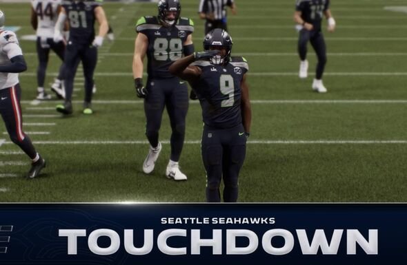 Kenneth Walker III dalam tangkapan layar Madden NFL yang mensimulasikan Super Bowl 60