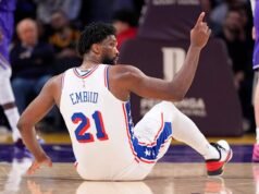 Embiid kembali cedera bersama 76ers dan akan melewatkan pertandingan melawan Atlanta karena cedera tulang kering kanan