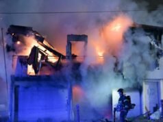 Vosges. Sebuah rumah hancur dilalap api di Jeuxey, warganya tidak dapat ditemukan